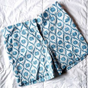 Ann Taylor Loft Riviera Embroidered Linen Shorts 4 Summer Vacation Blue Coastal